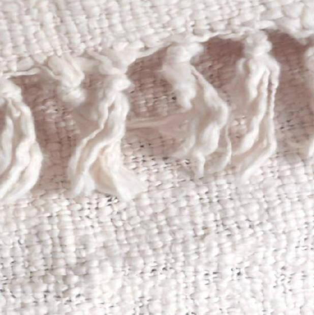 Cream Textured Tassel Throw Blanket