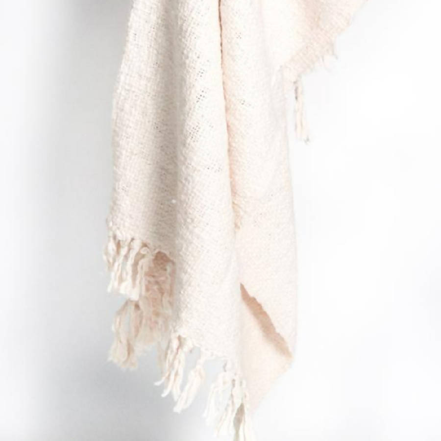 Cream Textured Tassel Throw Blanket